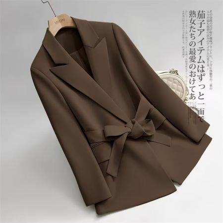 BY11996# 春秋小个子绿色黑色系带西装新款韩版休闲西服收腰外套网红 服裝批發女裝批發服飾貨源