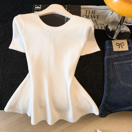 BY12000# V领薄款冰丝短袖针织衫女新款爆款夏季修身短款上衣 服裝批發女裝批發服飾貨源