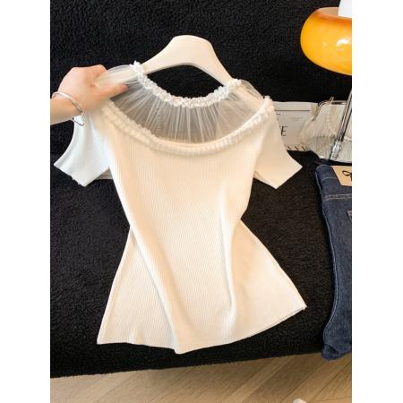 BY12001# 绝美蕾丝花边针织上衣女修身气质夏季新款甜辣短袖t恤 服裝批發女裝批發服飾貨源