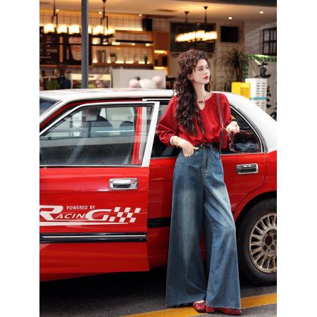 BY12004# 法式复古红色半袖衬衫女春夏新款轻奢高级感洋气独特别致上衣 服裝批發女裝批發服飾貨源