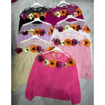 BY12005# 高级感花朵百褶衬衫上衣女春季新款洋气轻奢小众显瘦长袖衬衣 服裝批發女裝批發服飾貨源