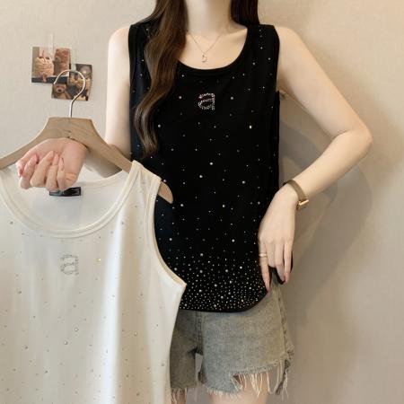 BY12006# 大码重工烫钻背心百搭显瘦无袖上衣内搭小吊带外穿夏季清凉小衫 服裝批發女裝批發服飾貨源