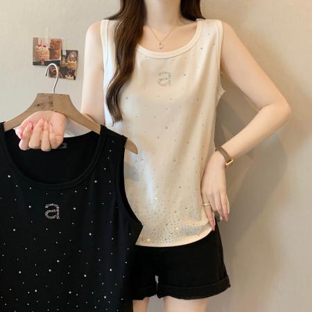 BY12006# 大码重工烫钻背心百搭显瘦无袖上衣内搭小吊带外穿夏季清凉小衫 服裝批發女裝批發服飾貨源