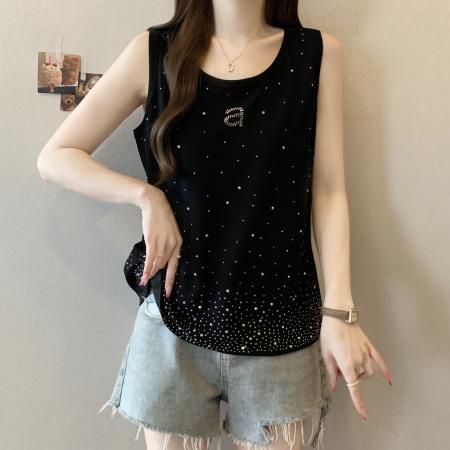 BY12006# 大码重工烫钻背心百搭显瘦无袖上衣内搭小吊带外穿夏季清凉小衫 服裝批發女裝批發服飾貨源