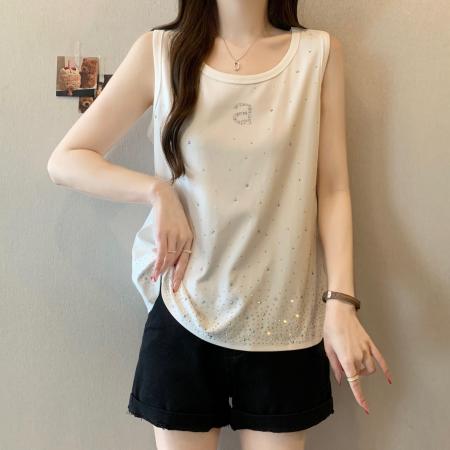 BY12006# 大码重工烫钻背心百搭显瘦无袖上衣内搭小吊带外穿夏季清凉小衫 服裝批發女裝批發服飾貨源