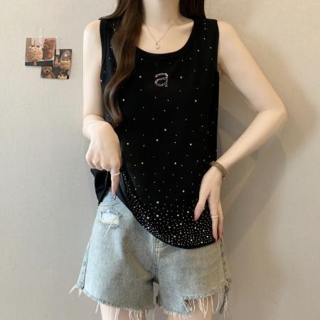 BY12006# 大码重工烫钻背心百搭显瘦无袖上衣内搭小吊带外穿夏季清凉小衫 服裝批發女裝批發服飾貨源