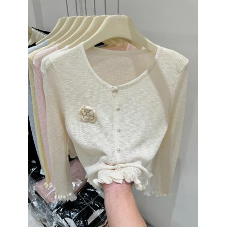 BY12010# 春季新款立体花朵夏季针织开衫女短款洋气百搭休闲毛衣上衣 服裝批發女裝批發服飾貨源