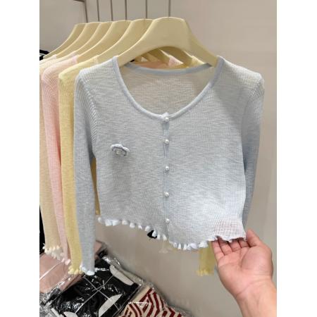 BY12010# 春季新款立体花朵夏季针织开衫女短款洋气百搭休闲毛衣上衣 服裝批發女裝批發服飾貨源