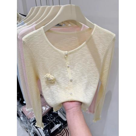 BY12010# 春季新款立体花朵夏季针织开衫女短款洋气百搭休闲毛衣上衣 服裝批發女裝批發服飾貨源