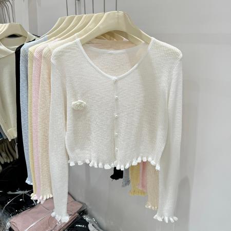 BY12010# 春季新款立体花朵夏季针织开衫女短款洋气百搭休闲毛衣上衣 服裝批發女裝批發服飾貨源