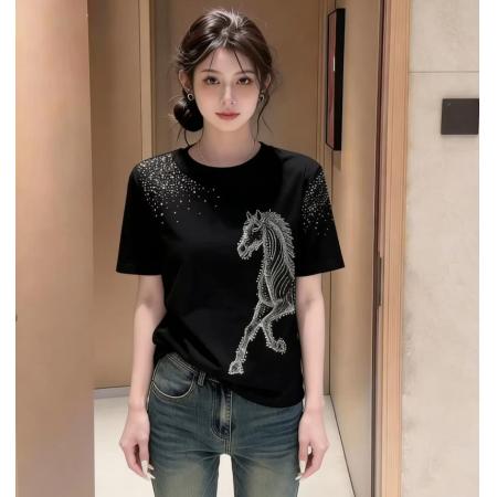 春夏新款气质圆领短袖T恤女装重...