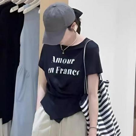 BY12013# 设计感不规则交叉收腰短袖T恤女夏季新款韩系圆领显瘦上衣 服裝批發女裝批發服飾貨源