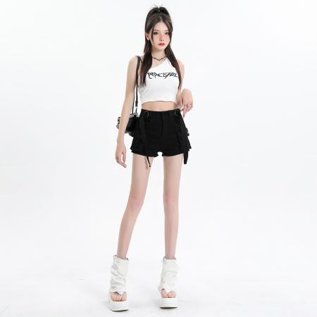 BY12014# 韩国腰带大口袋工装风短裤女欧美风辣妹复古新款街头ins弹力短裤 服裝批發女裝批發服飾貨源