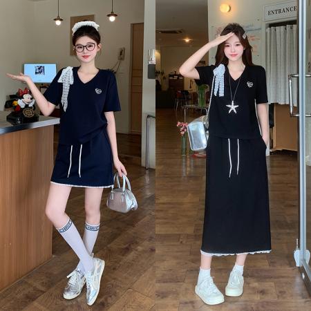 BY12016# 夏装新款胖mm大码女气质v领收腰显瘦长短款连衣裙 服裝批發女裝批發服飾貨源