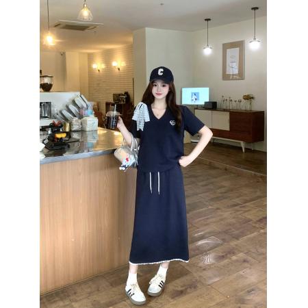 BY12016# 夏装新款胖mm大码女气质v领收腰显瘦长短款连衣裙 服裝批發女裝批發服飾貨源