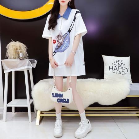 BY12018# 夏季潮牌棉大码牛仔领印花短袖T恤女 服裝批發女裝批發服飾貨源