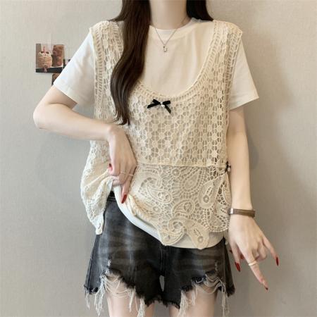 BY12020# ～大码钩花镂空V领背心马甲女夏季新款显瘦叠穿外搭罩衫 服裝批發女裝批發服飾貨源