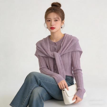 BY12026# 早春韩系新款亨利领披肩长袖t恤女春季叠穿修身针织打底上衣 服裝批發女裝批發服飾貨源