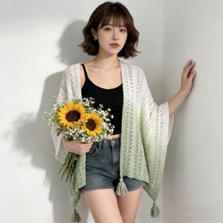 BY12027# 镂空复古民族度假风针织流苏开衫薄款春夏季披肩外搭蕾丝纯色披肩 服裝批發女裝批發服飾貨源