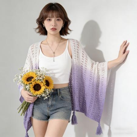 BY12027# 镂空复古民族度假风针织流苏开衫薄款春夏季披肩外搭蕾丝纯色披肩 服裝批發女裝批發服飾貨源