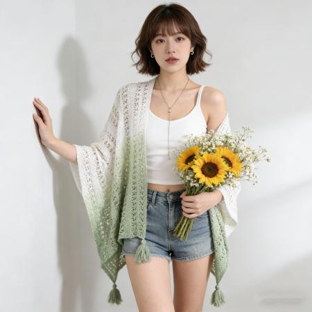 BY12027# 镂空复古民族度假风针织流苏开衫薄款春夏季披肩外搭蕾丝纯色披肩 服裝批發女裝批發服飾貨源