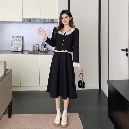 BY12033# 大码女装胖MM收腰显瘦韩版长袖春夏连衣裙简约韩版甜美A字裙 服裝批發女裝批發服飾貨源