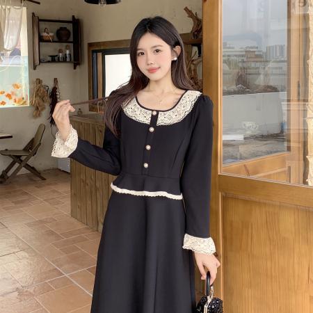 BY12033# 大码女装胖MM收腰显瘦韩版长袖春夏连衣裙简约韩版甜美A字裙 服裝批發女裝批發服飾貨源