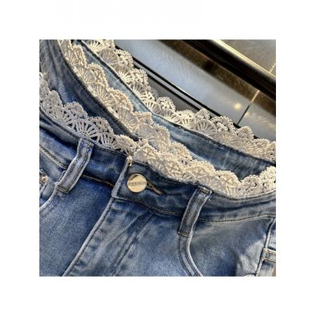 蕾丝花边拼接设计开叉牛仔长裙女夏季新款时尚减龄百搭半身裙 服裝批發女裝批發服飾貨源
