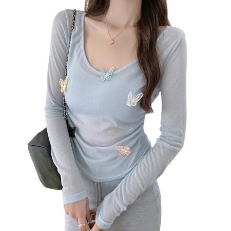 BY12041# 春季设计感蝴蝶纯欲上衣带胸垫吊带针织短袖两件套 服裝批發女裝批發服飾貨源