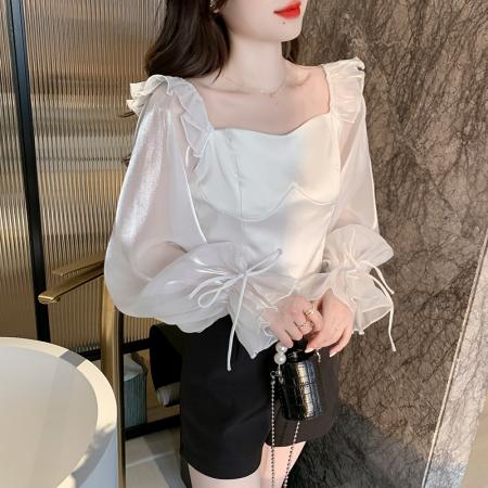 BY12047# 轻奢设计感小众春季新款长袖拼接雪纺衬衫女百搭上衣 服裝批發女裝批發服飾貨源