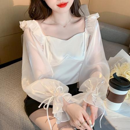 BY12047# 轻奢设计感小众春季新款长袖拼接雪纺衬衫女百搭上衣 服裝批發女裝批發服飾貨源