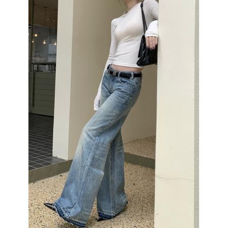 美式辣妹风水洗微喇裤牛仔裤女春秋季显瘦阔腿长裤潮 服裝批發女裝批發服飾貨源