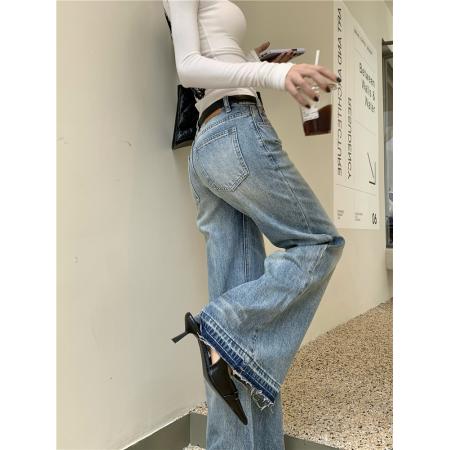 美式辣妹风水洗微喇裤牛仔裤女春秋季显瘦阔腿长裤潮 服裝批發女裝批發服飾貨源