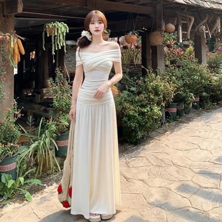 BY12053# 白色一字肩连衣裙子女夏季新款清纯白月光穿搭长裙绝美套装裙 服裝批發女裝批發服飾貨源