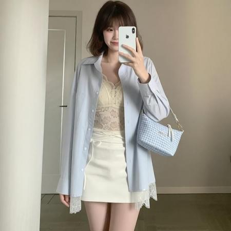 BY12056# 原创冰岛慕斯宽松蕾丝衬衫长款拼接半身裙夏季 服裝批發女裝批發服飾貨源