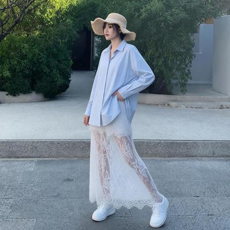BY12056# 原创冰岛慕斯宽松蕾丝衬衫长款拼接半身裙夏季 服裝批發女裝批發服飾貨源