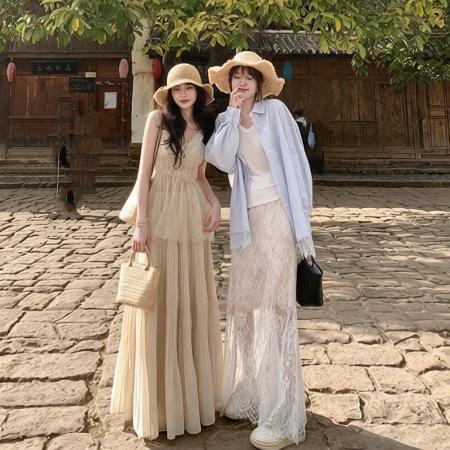 BY12056# 原创冰岛慕斯宽松蕾丝衬衫长款拼接半身裙夏季 服裝批發女裝批發服飾貨源