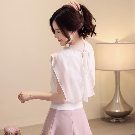 飞飞袖气质夏装欧根纱柔软亲肤立领黑色显瘦雪纺衫上衣 服裝批發女裝批發服飾貨源