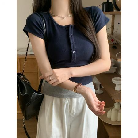 纯棉短袖T恤女拼接假两件 服裝批發女裝批發服飾貨源
