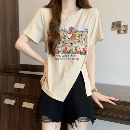 人夏装印花短袖T恤女设计感宽松小众 服裝批發女裝批發服飾貨源
