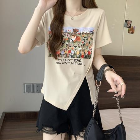 人夏装印花短袖T恤女设计感宽松小众 服裝批發女裝批發服飾貨源