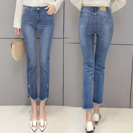 高腰开叉提臀牛仔裤女春夏季韩版...
