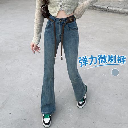 高腰提臀辣妹微喇牛仔裤女早春新款韩版显瘦设计感马蹄裤 服裝批發女裝批發服飾貨源