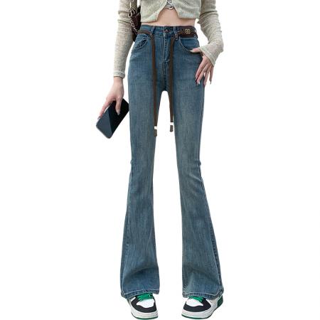 高腰提臀辣妹微喇牛仔裤女早春新款韩版显瘦设计感马蹄裤 服裝批發女裝批發服飾貨源