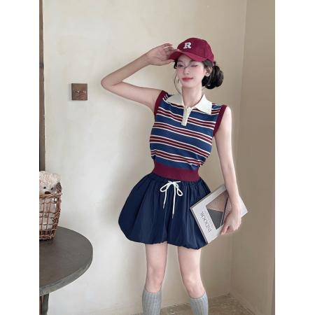 BY12075# 甜辣妹撞色条...