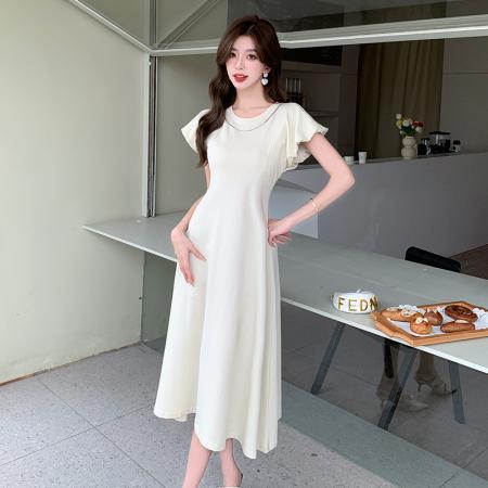 BY12076# 气质赫本风复古泡泡袖连衣裙夏季小众别致独特收腰显瘦裙 服裝批發女裝批發服飾貨源