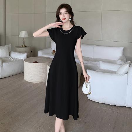 BY12076# 气质赫本风复古泡泡袖连衣裙夏季小众别致独特收腰显瘦裙 服裝批發女裝批發服飾貨源