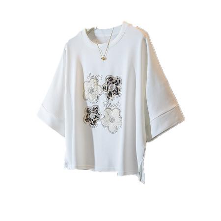 大码女装春季新款韩版胖MM高级感潮流小花设计感显瘦修身上衣 服裝批發女裝批發服飾貨源