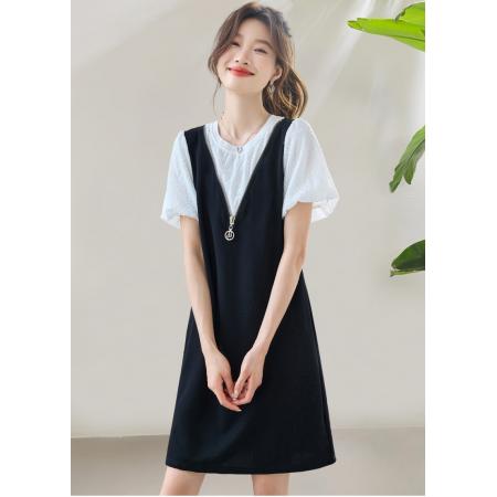 夏季新款小个子假两件休闲宽松连衣裙减龄微胖遮肚子裙子女薄 服裝批發女裝批發服飾貨源