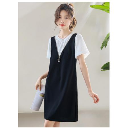 夏季新款小个子假两件休闲宽松连衣裙减龄微胖遮肚子裙子女薄 服裝批發女裝批發服飾貨源